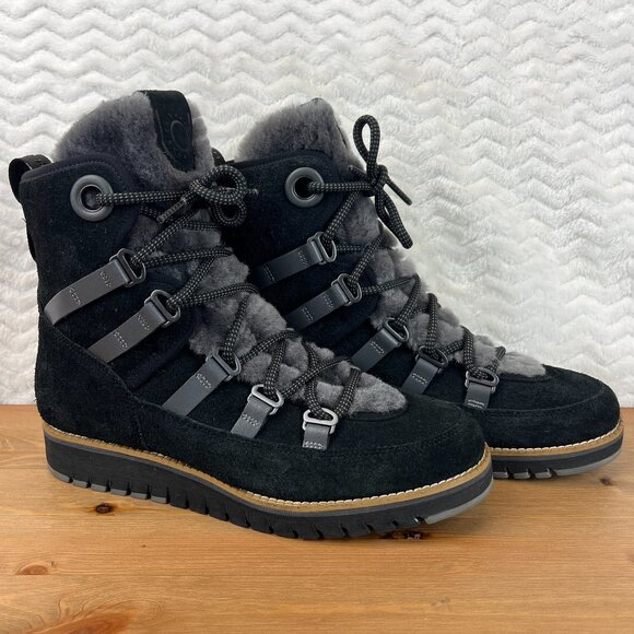 Cole Haan Womens Boots Zerogrand Lux Hiker Water Resistant Shearling Fur Sz 7.5B - Picture 1 of 10